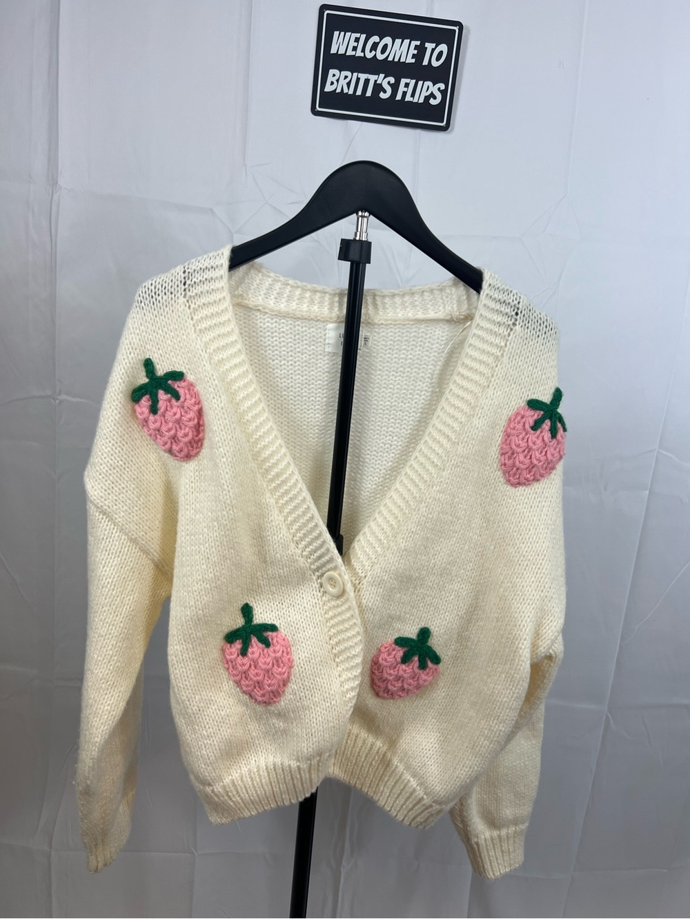 Luna Ivy Strawberry Cardigan Sweater Size Large